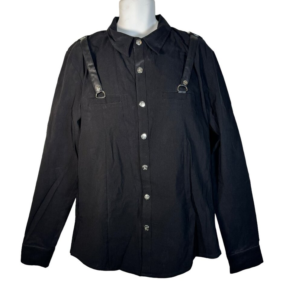 Lip Service Men's Black Button Down Shirt L/S Gangsta Pranksta Straps Goth 2XL
